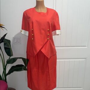 Chic Coral Dress with Gold Button Details